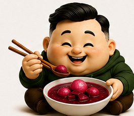 Mr. Kim eating kubbeh with chopsticks