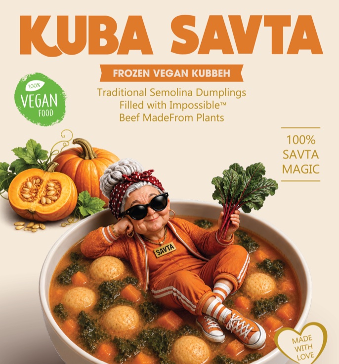 Kuba Savta Frozen Vegan Kubbeh pack: Savta in a bowl of pumpkin soup